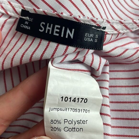 Red & White Striped Jumpsuit w Shirred Balloon Puff Sleeves sz S - Picture 3 of 10